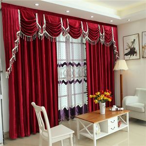 American Style Burgundy Curtains for Living Room Stage Italian Velvet Curtain Hotel Bedroom Window Pelmet Flannel Drapes LJ201224