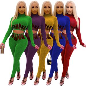 Women Night Club Wear Sexy Sheer Crop Top+Leggings Two Piece Set Fall Winter Tracksuits Casual Long Sleeve Outfits Fashion Clothing 4244