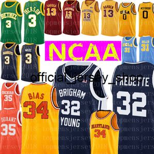 top Brigham Young Cougars 32 Jimmer Fredette Jersey Maryland 34 Len Bias University Ricamo Maglie da basket Commercio all'ingrosso a buon mercato