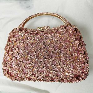 Borse da sera XIYUAN Pochette floreale in cristallo con strass rosa 2021 Pochette Borsa moda femminile Catena con diamanti Borse da festa1