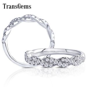 Transgems 14K 585 화이트 골드 포장 트위스트 약혼 반지 F 색을 가진 여성을위한 웨딩 밴드 Moissanite 악센트 기념일 선물 Y200620