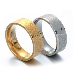 316L Titanium Rostfritt Stål Bibel Kristen Ring För Män Kvinnor Spanska Brev Kors Ring Gud Religiösa Ringar Mode Smycken Partihandel