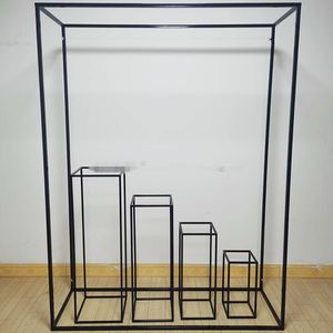 Dekoration Set med 5 st Black Metal Plinths Bröllop Bakgrund Stativ Kolumner Rektangel Cylindrar Metaller Blommor Ramar Stativ Senyu937