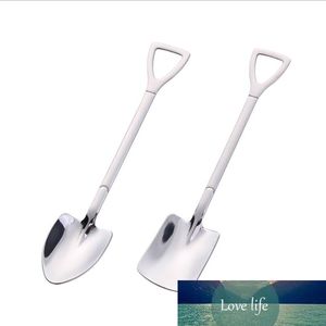 2PCS set Stainless Steel Iron Shovel Spoon Coffee Ice Cream Spoon Engineering Shovel Retro Cute Square Head Spoon Kitchen Gadget