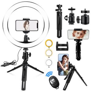 10 Inch Ring Light Short Tripod 26Cm Tabletop Lamp Desk Lighting With Selfie Stick For Phone Youtube Vlog Webcam Live Streaming