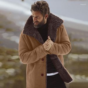 Mäns Jackor Mäns Vinter Sheepskin Bomber Jacka Varm Ullkantad Mountain Faux Lamb Coat Male Chaqueta Hombre 202111