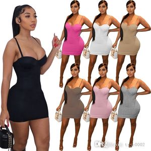 Frauen Kleid 2022 Frühling Sommer Spaghetti Strap Sexy Mode Hüftpaket Solide Farbe Club Mini Kleider