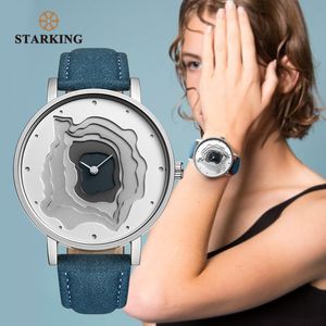 STARKING Brand Retro Vintage Type WristWatch Blue Leather High Quality Earth Conception Simplicity Watch Quartz Relogio Feminino 201116