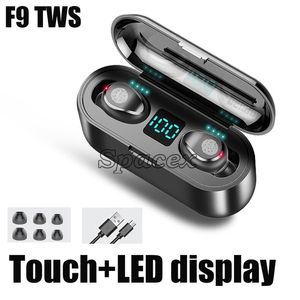 F9 TWS BT V5.1 Wireless Auricolare Touch Control 1200mAh Scatola di ricarica Sport Auricolari impermeabili con display digitale a LED