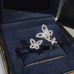 Temperament Grace Aushöhlen Schmetterling Ring AAA Zirkon S925 Sterling Silber Modische Luxuriöse Marke Schmuck Heiraten Wunderschöne