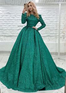Jewel Neck Long Sleeves Formal Evening Dresses Backless Sequined Prom Gowns Plus Size Vestido De Noiva