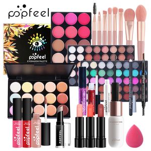 24pcs 액체 파운데이션 Eyeshadow 팔레트 아이 라이너 립스틱 립글렛 브러쉬 세트 Kit003D 세트