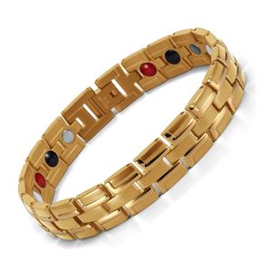 Healing magnetiska armband män / kvinnor guld rostfritt stål 4 hälsovård element (magnetiska, gran, germanium) Armband smycken