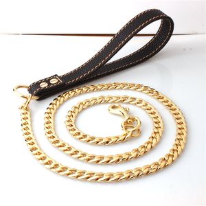 Svart guld Rostfritt stål Hundloppsledning Train Training Metal Pet Leash Dogs Chain för Pet Stuff Tillbehör Produkt Pug Pitbull LJ201112