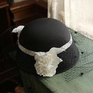 Wholesale vintage style veils for sale - Group buy French Style Black Dot Veil Bucket Hat Wedding Fedoras Vintage Satin Fascinator Ladies Dinner Banquet Hat Headwear1