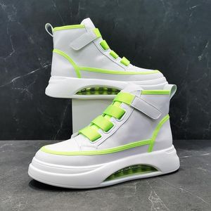 Höstvita gröna män platt stövlar skor höga toppar läder casual loafers hip hop sneakers tränare zapatillas hombre