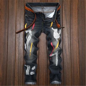 Herren Jeans Knight Hiphop Denim Slim Ripped Bedruckte Persönlichkeit Männer Design Modische Old Street Kleidung Hosen