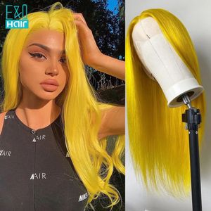 Amarelo Natural / Vermelho / Marrom / Loira Longa Reta Reta Sintética Renda Frente Resistente ao Calor Brasileiro 13x4 Frontais Perucas do Cabelo Humano