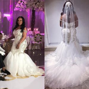 Afrika aso Ebi Denizkızı Düğün Kapalı Omuz Sier Kristal Boncuklar Dantel Elbiseler Artı Boyut Gelin Gowns Vestidos de Noiva