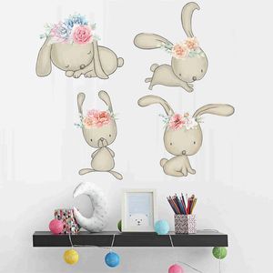 Happy Easter Rabbit Naklejki Ścienne Bunnies Naklejki Ścienne Wielkanocne jaja Wymienny Vinyl Art Dla Dzieci Przedszkola Room Wall Dekoracja