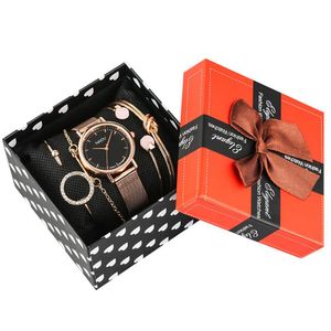 Women's Bracelet Watches Set Rose Gold Quartz Analog Watches for Ladies Stainless Steel Strap Wristwatch for Female 201204