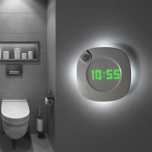 Motion Sensor LED Light Night Clock Bedroom Magnet Digital Wall Bathroom Watch Gravity Lampa för 220115