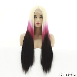 Mix Color Synthetic Lacefront Wig Symulacja Ludzkich Włosów Koronki Przednia Peruki 26 cali Długie Jedwabiste Prosto Pelucas 20114-613