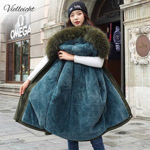 Vielleicht Cotone Addensare Caldo Giacca Invernale Cappotto Donna Casual Parka Abiti Invernali Fodera in Pelliccia Parka Con Cappuccio Mujer Cappotti 211221