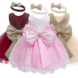 Infant Vestidos Baby Mädchen Kleidung Baby Kleid Spitze Bowknot Mädchen Ärmelloses Kleid für Geburtstag Party Kleinkind Kostüm 3-24 monat LJ200827