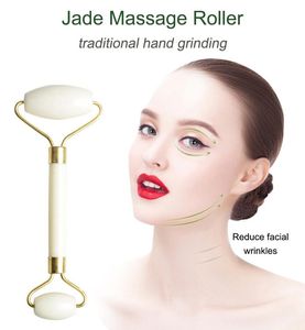 Branco Jade Roller Massager Cabeças Duplas Ferramentas Faciais Faciais Para Cuidados com a pele do pescoço do olho