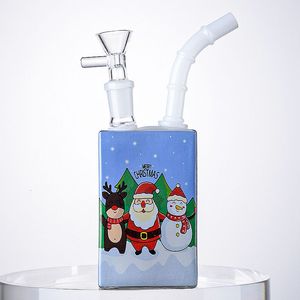 Julstil glas bongs dryck flaska hookahs mini små olja dab rigstrar xmas 7mm tjock bong 14mm kvinnlig fog med skål