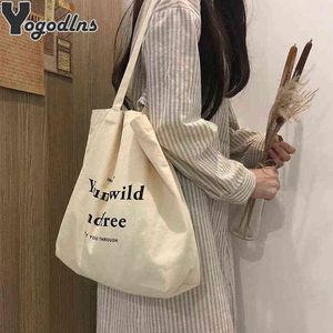 Shoppingkassar Brev Designer Shopper för Lady Stora Kapacitet Axel Tote Högkvalitativ Canvas Cotton College Handväska Purse220307