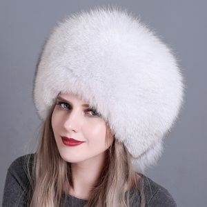 Winter Women Fur Cap Real genuine natural Fox Fur Hats Headgear Russian Outdoor Girls Beanies Cap ladies warm fashion cap Y200110