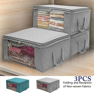 49 * 36 * 21 centimetri 3 pz sacchetto di immagazzinaggio pieghevole vestiti coperta trapunta armadio maglione organizer box cerniera non tessuto pieghevole armadio organizzare Y200714