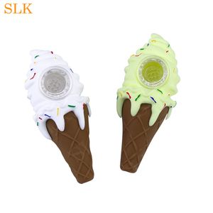 ice cream silicone pipes glass oil burner porous glass bowl smoking accessories smoking tobacco dry herb 420 smoke filter mini water pipes