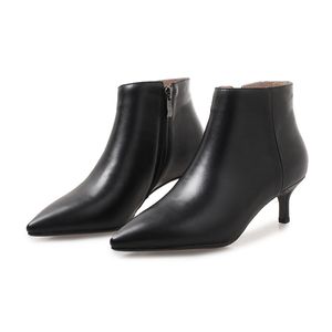 Heißes Angebot WETKISS Kuh Leder Frauen Stiefeletten Spitz Gummi Schuhe Pelz Med Heels Weibliche Boot Zip Schuhe Frau Winter Schwarz