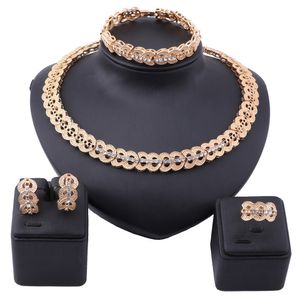 New African Jewelry Romantic Gold Color Design Crystal Necklace Earring Bracelet Ring Wedding Jewellry Sets