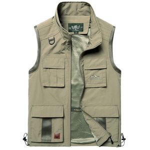 Mäns Vest Multi-Pocket Loose Photographer Reporter Västar Casual Mens Jacka Ärmlös Vest Khaki Tunn Waistcoat 5XL