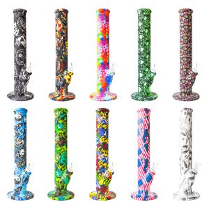 14 Inch Tall non fading printing Silicone oil rig Hookahs Smoking Accessories Water Bongs 14mm Joint bowl bong dab rig glass pipes