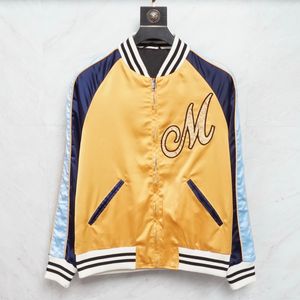 Contrast Color Nylon Embroidery Baseball Jacket Men Lightweight Slim Fit Color Blocked Applique Windbreaker