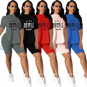 Summer Women Tracksuits Two Pieces Set Designer 2022 trends New Solid Colour Letters Printed Short Sleeve Pants Ladies Fashion Casual Suits S-XXL