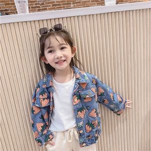 Mode Koreanische Mädchen Denim Jacken Neue Frühling und Herbst Cartoon Umlegekragen Kinderkleidung 3-10 Jahre alte Kinder Mäntel LJ201125