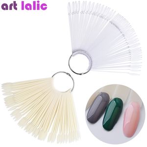 50pcs Oval False Display Nail Art Fan Wheel Practice Board Tip Sticks for Dipping Powder Colors UV Gel Nail Polish Display Chart