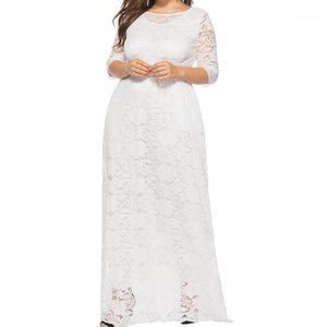 Duży rozmiar Kobiety Long Maxi Dress Plus Size 5xl 6XL Elegancki Biały Kaftan Muzułmański Hollow Out Lace Party Dresses Vestidos1