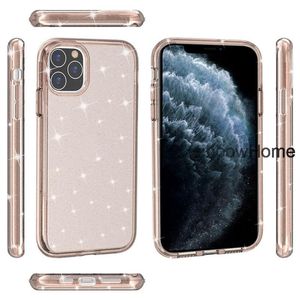 Double transparent Clear simple anti dropping Shockproof TPU Hard PC Glitter Phone case for iPhone 12 11 Pro Max 8 7 Plus S20