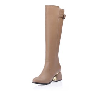 Hot Sale-Autumn and winter, Europe and the United States with thick, followed by round, solid color zipper, buckle, fashion Knight boots A18