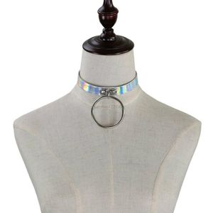 Collana girocollo in pelle con laser arcobaleno da donna Girocolli con anello in metallo Girocolli Collane Collare donna Gioielli di moda da discoteca Sub Slave volontà e sabbia