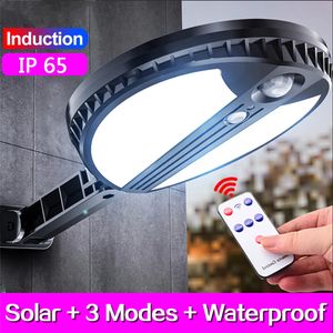 Solar Lamps IP65 Round LED Wall Lights Remote Control PIR Motion Sensor Body Induction Outdoor Street Light Garden Yard Lamp