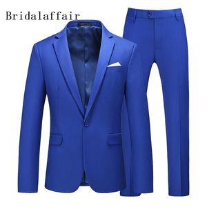 Abito da uomo KUSON Luxury Royal Blue 2 pezzi Fashion Boutique One Button Abito da sposa tinta unita New Slim Business Banquet Men 201106