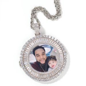Hip Hop Iced Out Custom Picture Pendant Necklace with Rope Chain Copper Zircon Round Diamond Customize Couple Family Jewelry Love Gift